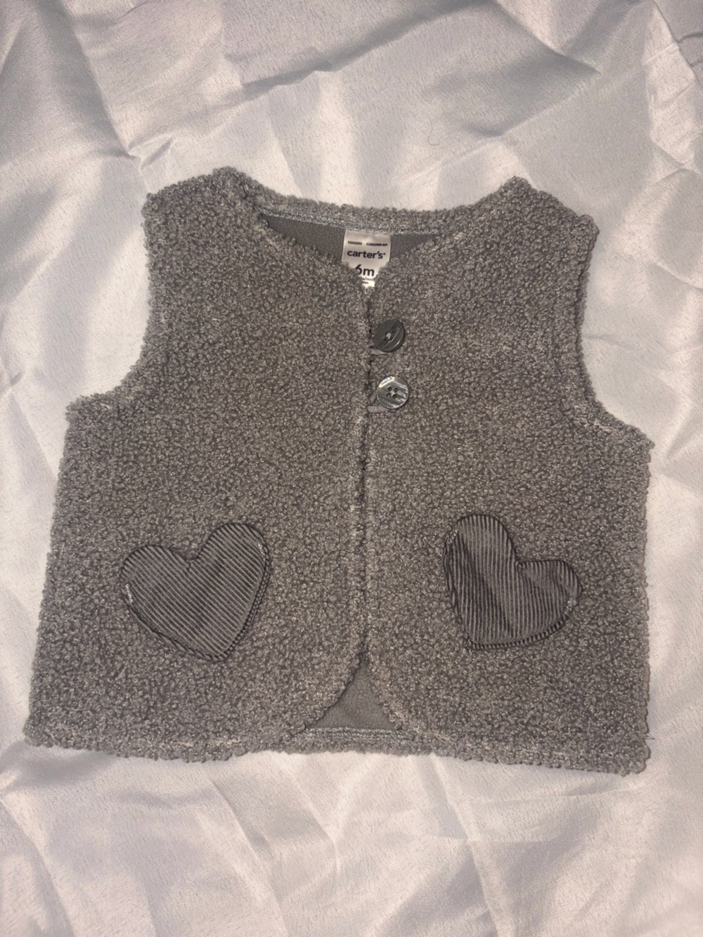 Carter's Gray Sherpa Vest with Heart Appliqués